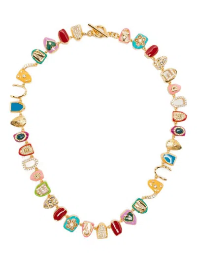 Medea Enamel-diamond Necklace In Brown