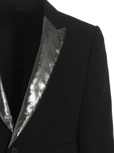 Sapio Lapel Detail Smoking Blazer With Flap Pockets In Black