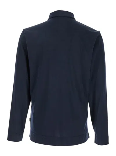 Lardini Blue Polo With Classic Collar And Long Sleeves In Cotton And Silk Blend Man In Blue
