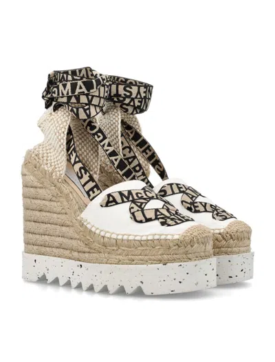 Stella Mccartney Gaia Logo Strap Organic Canvas Platform Wedge Espadrille In Neutral
