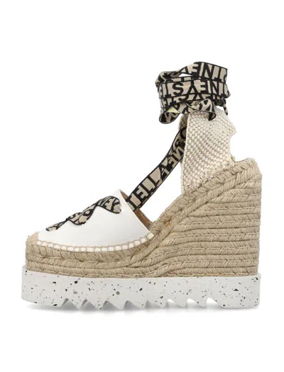 Stella Mccartney Gaia Logo Strap Organic Canvas Platform Wedge Espadrille In Neutral