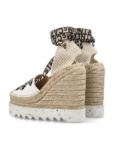 Stella Mccartney Gaia Logo Strap Organic Canvas Platform Wedge Espadrille In Neutral