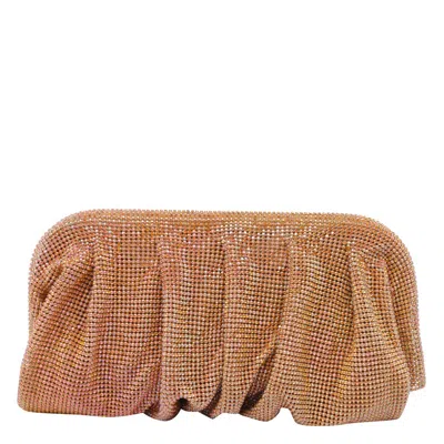 Benedetta Bruzziches Rectangular Rhinestone Ruched Clutch Bag In Orange