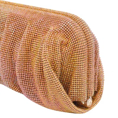 Benedetta Bruzziches Rectangular Rhinestone Ruched Clutch Bag In Orange