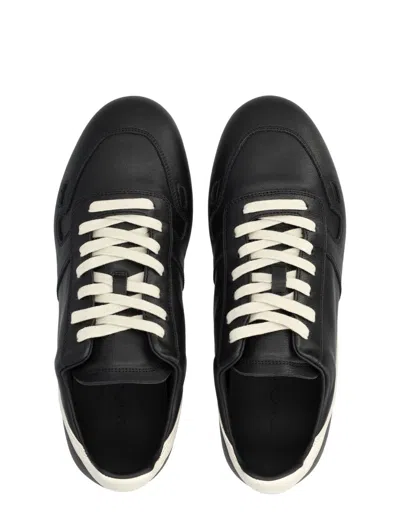 Rick Owens Black Low-top Sneakers With Contrasting Details In Leather Man In Black