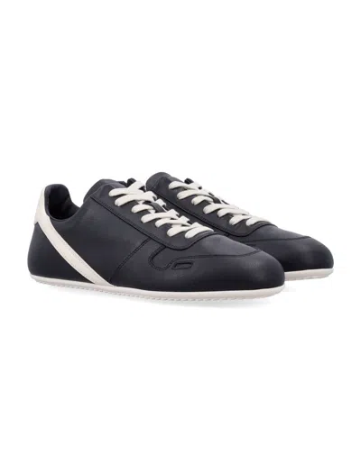 Rick Owens Black Low-top Sneakers With Contrasting Details In Leather Man In Black