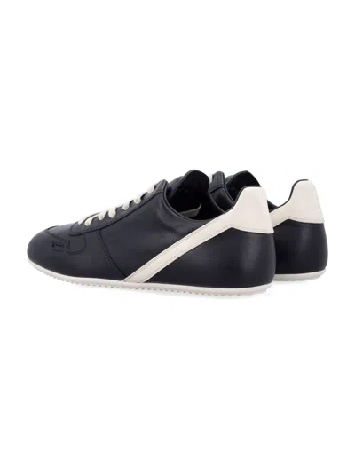 Rick Owens Black Low-top Sneakers With Contrasting Details In Leather Man In Black