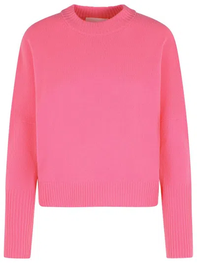 Closed Wool Sweater With Round Neckline And Ribbed Detailing In Pink