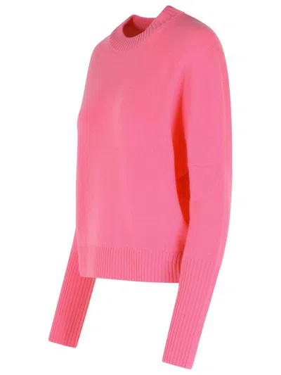 Closed Wool Sweater With Round Neckline And Ribbed Detailing In Pink