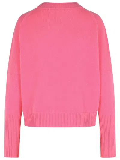Closed Wool Sweater With Round Neckline And Ribbed Detailing In Pink