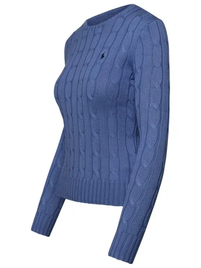Polo Ralph Lauren Crew-neck Cable-knit Sweater With Logo Knitwear Light Blue In Blue