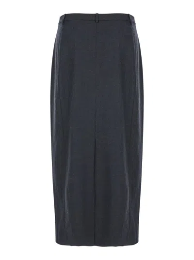 Theory Midi Grey Skirt With Slit In Wool Blend Woman In Gray