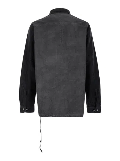 Rick Owens Drkshdw 'splintered' Grey Shirt With Classic Collar And Faded Effect In Cotton Man In Black