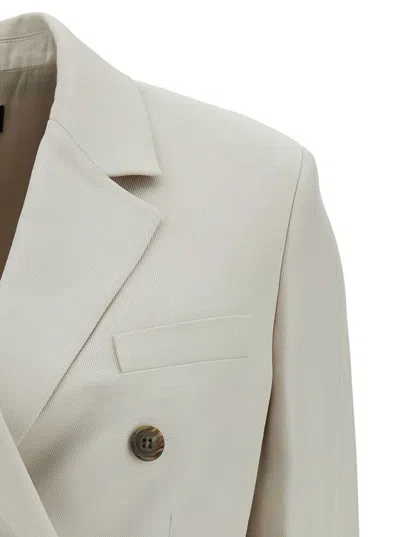 Theory Off-white Double-breasted Jacket With Notched Revers In Viscose Woman In Neutral