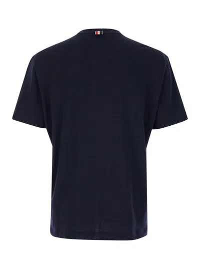 Thom Browne Blue T-shirt With Logo Patch In Stretch Wool Man In Blue