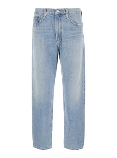 Agolde Wide-leg Light Blue Denim Trousers In Blue