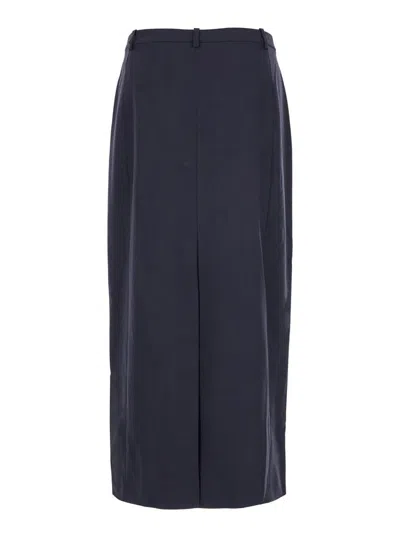 Theory Midi Blue Skirt With Slit In Wool Blend Woman In Blue