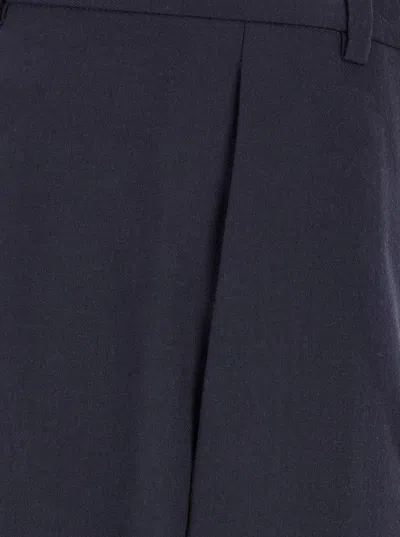 Theory Midi Blue Skirt With Slit In Wool Blend Woman In Blue