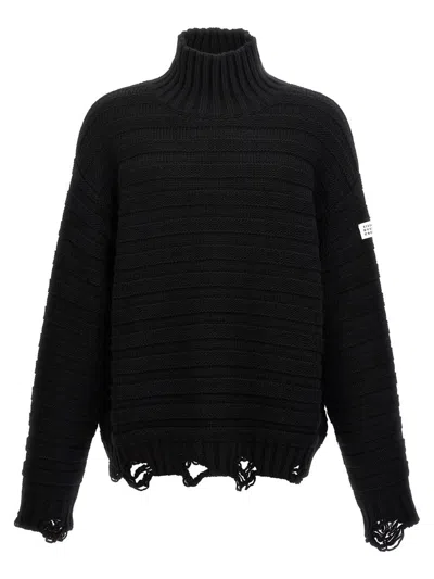 Mm6 Maison Margiela Destroyed Ribbed Sweater In Black
