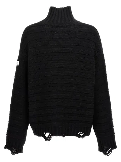 Mm6 Maison Margiela Destroyed Ribbed Sweater In Black