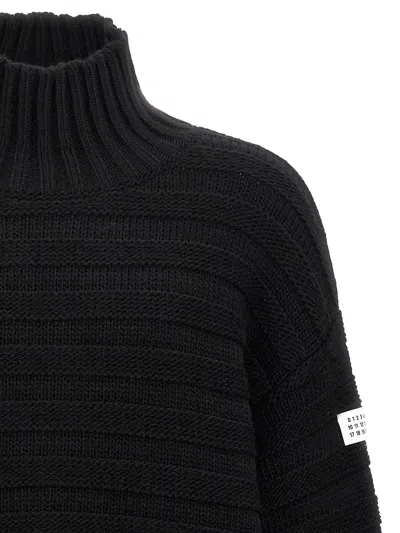 Mm6 Maison Margiela Destroyed Ribbed Sweater In Black