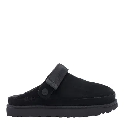 Ugg Chic Sheepskin Sandals With Adjustable Strap And Cushioned Sole In Black