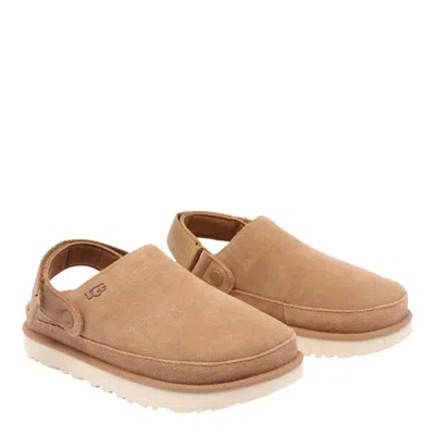 Ugg Goldenstar Suede Flatform Clogs In Brown