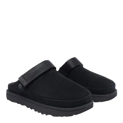 Ugg Chic Sheepskin Sandals With Adjustable Strap And Cushioned Sole In Black