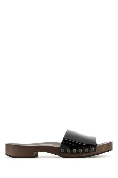 Miu Miu Black Leather Clogs In Multi