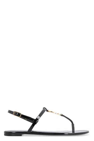 Saint Laurent Cassandra Patent Leather Sandals In Black