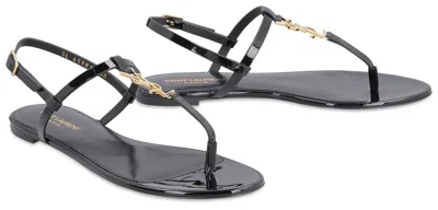 Saint Laurent Cassandra Patent Leather Sandals In Black