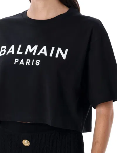 Balmain Cropped T-shirt With Print In Black
