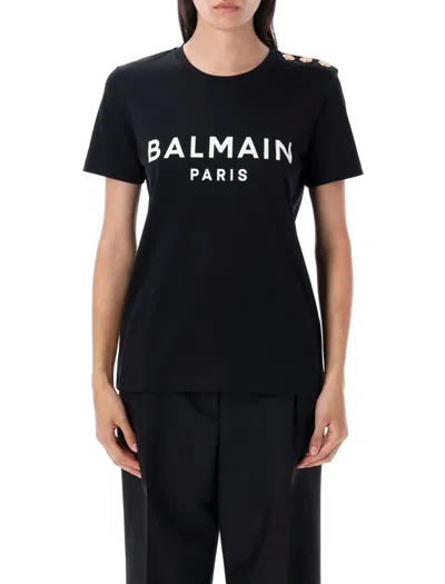 Balmain T -shirt Paris Logo Print Black In Black