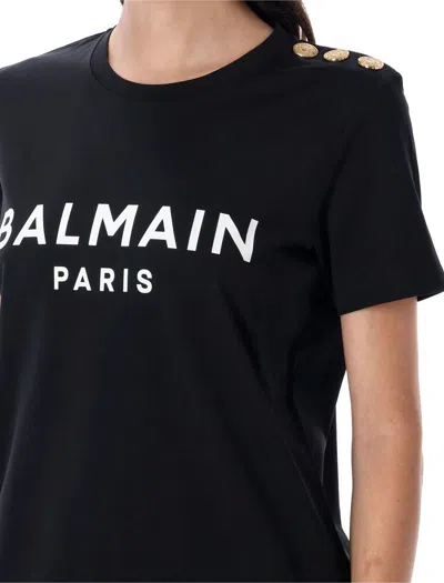 Balmain T -shirt Paris Logo Print Black In Black