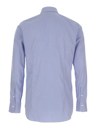 Alessandro Gherardi Blue Shirt With Classic Collar And All-over Striped Motif In Cotton Man In Multi