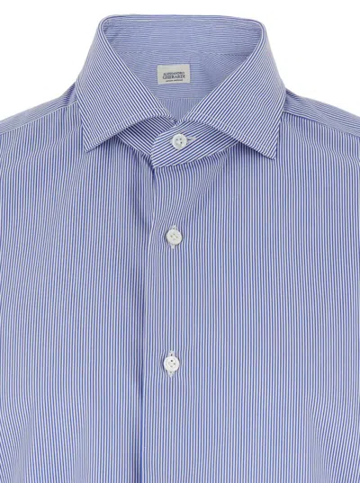 Alessandro Gherardi Blue Shirt With Classic Collar And All-over Striped Motif In Cotton Man In Multi