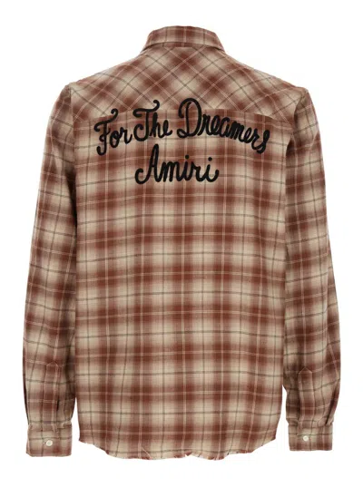 Amiri Shotgun Flannel Shirt In Brown