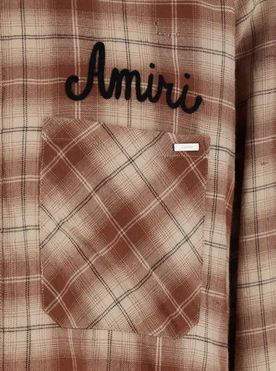 Amiri Shotgun Flannel Shirt In Brown