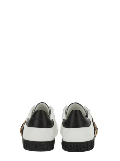 Dolce & Gabbana White Low Top Sneaker With Animal-motif Logo In Leather Woman In Multi