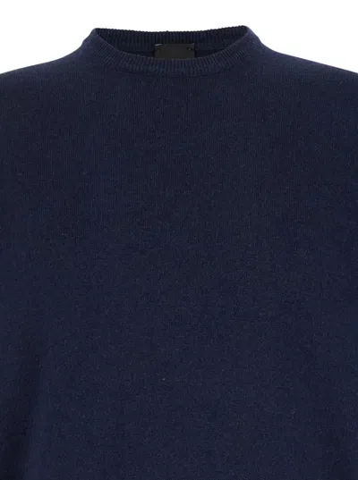 Plain Blue Crewneck Sweater In Merino Wool And Silk Blend Man In Blue