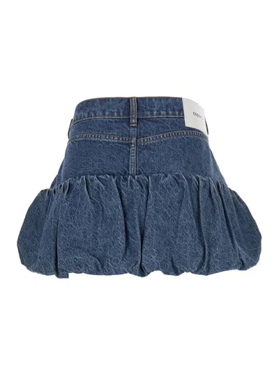 Coperni Blue Miniskirt With Logo Patch On The Rear And Gathered Hem In Denim Woman In Blue