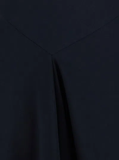 Plain Blue Long Dress With Square Neckline And Short Sleeves In Tech Fabric Woman In Black