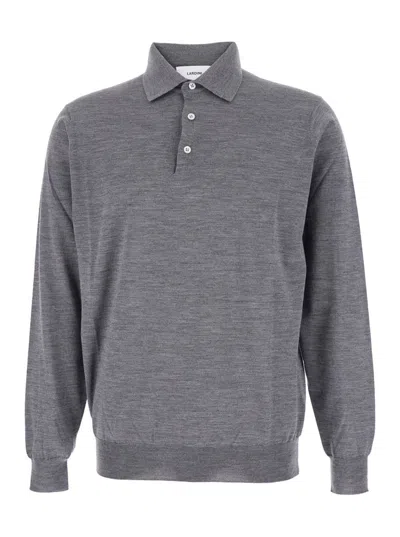 Lardini Grey Polo Shirt With Classic Collar And Dropped Shoulders In Wool Man In Gray