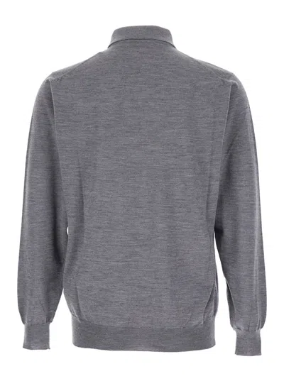 Lardini Grey Polo Shirt With Classic Collar And Dropped Shoulders In Wool Man In Gray