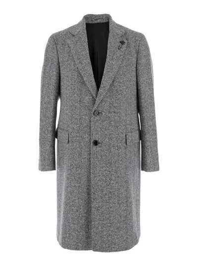 Lardini Grey Single-breasted Coat With Classic Lapels In Wool Man In Gray