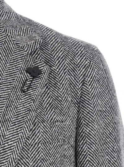 Lardini Grey Single-breasted Coat With Classic Lapels In Wool Man In Gray