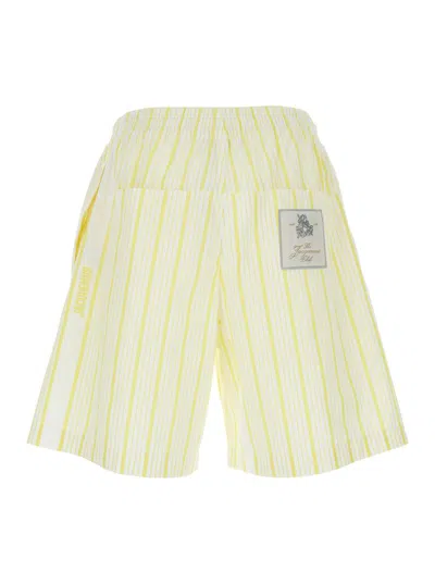 Jacquemus Aloe Striped Pattern Elastic Waistband Shorts In White