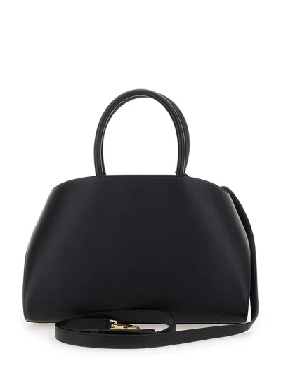 Ferragamo Hug S Black Handbag With Logo And Gancini Buckle In Leather Woman In Black