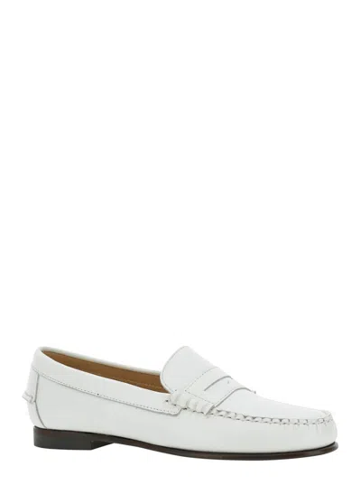Sebago 'danielle Pop' White Loafers With Bevelled Toe And Low Stacked Heel In Leather Woman In White