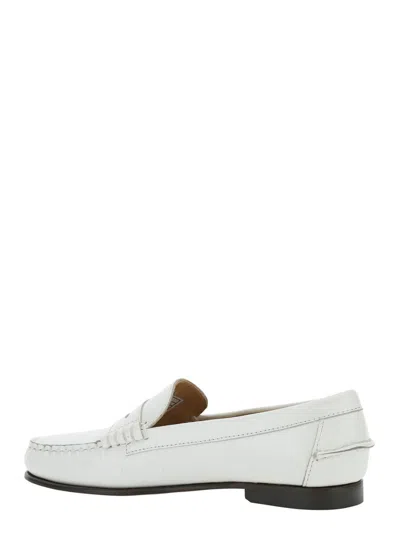 Sebago 'danielle Pop' White Loafers With Bevelled Toe And Low Stacked Heel In Leather Woman In White